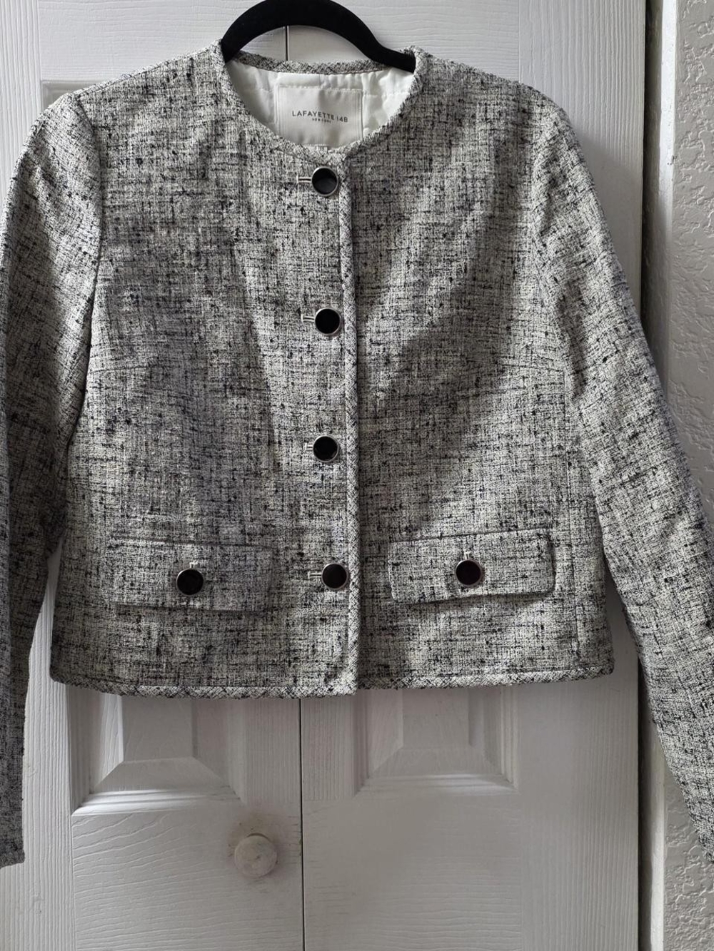 Lafayette 148 New York Black and White Tweed Round-Neck Jacket